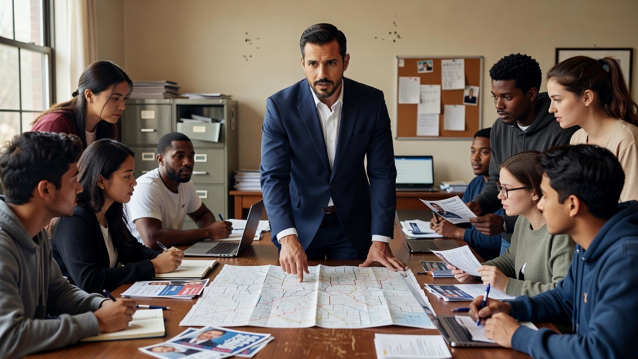 Reunião da equipe de campanha no comitê