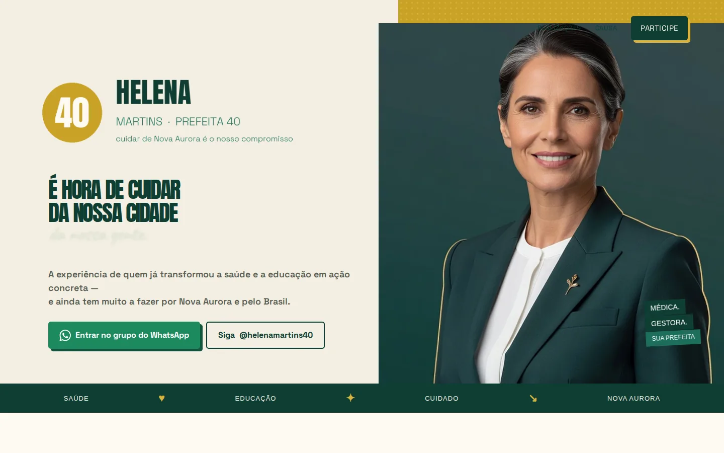 Página inicial do site modelo 2 — Helena Martins, candidata a prefeita