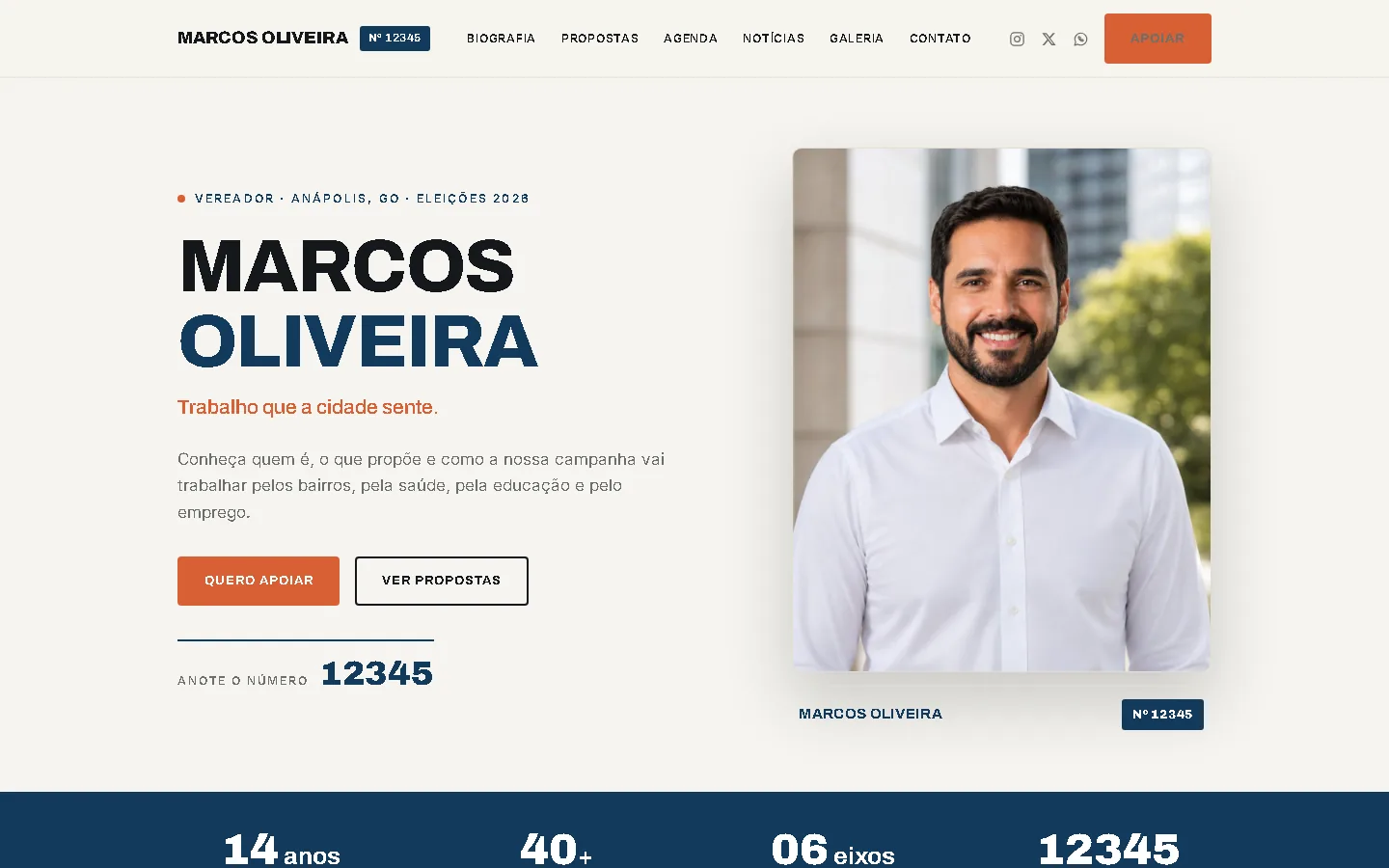 Página inicial do site modelo 1 — candidato a vereador