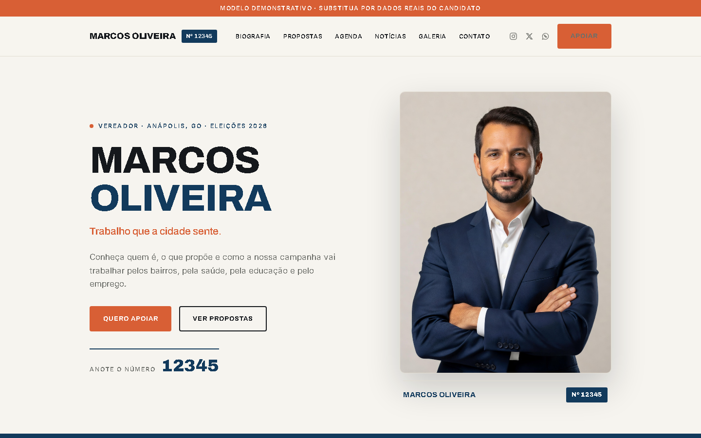 Site oficial de campanha em desktop